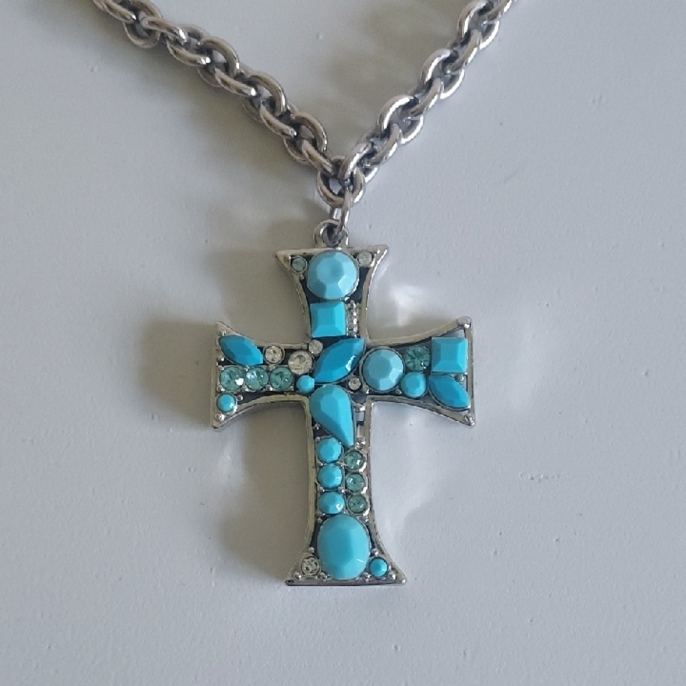 Guess Turquoise Cross Pendant Necklace